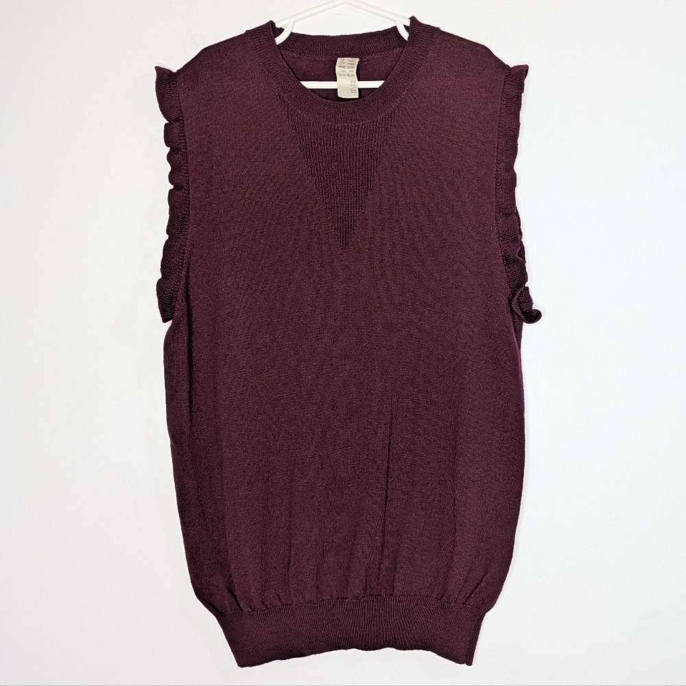 Tia Cibani kids maroon ruffle sleeveless 100% wool sweater 11/12